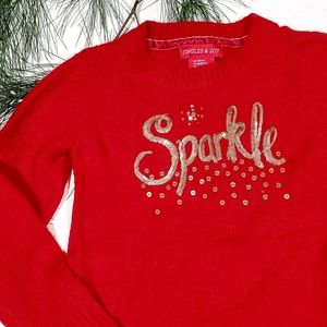 Jingles & Joy Red Long Sleeve Pullover Gold Sequin "Sparkle" Sweater Size M 5/6